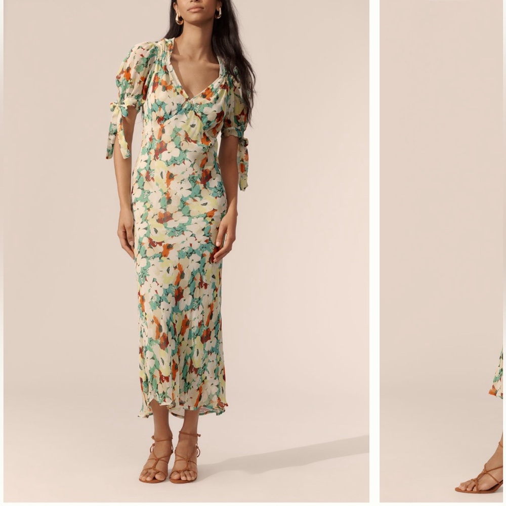 By Anthropologie Short Sleeve V neck Midi Slip Dress